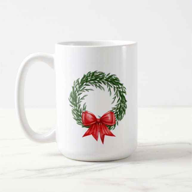 Weihnachts-Kranz-Kaffeetasse mit roter Schleife Kaffeetasse (Links)