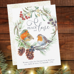 Weihnachts-Kränze mit Robin, Mistel und Kiefer im Feiertagskarte