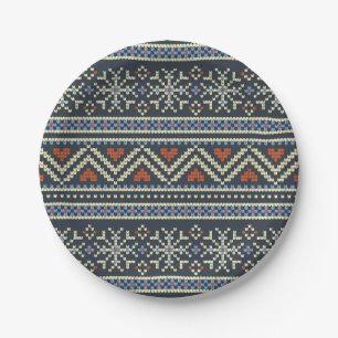 Weihnachts-Kraut Nordic Style Muster Pappteller