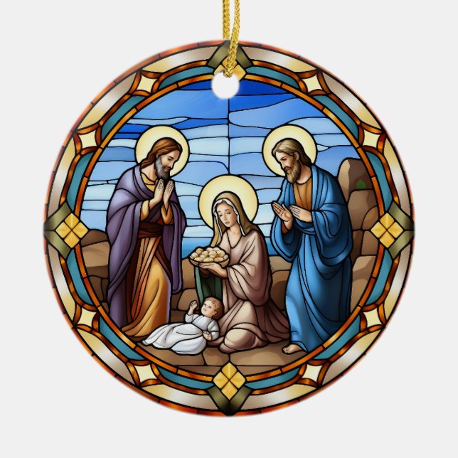 Weihnachts-Krippe aus Glas Keramik Ornament (Vorne)