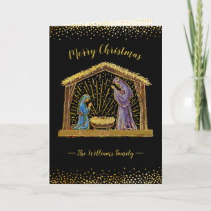 Weihnachts-Krippe-Manager Schwarze Gold Typografie Feiertagskarte