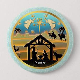 Weihnachts-Krippen-Baby Jesus in der Kippenszene Button
