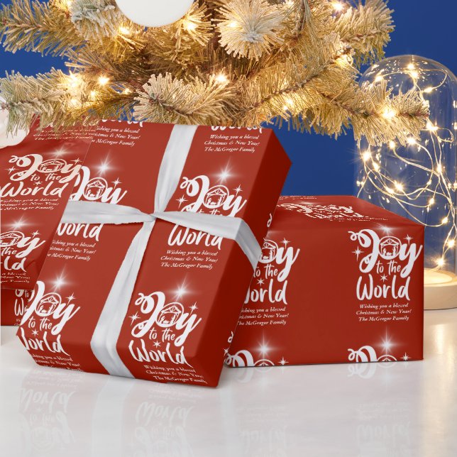 Weihnachts-Krippenfreude in der Welt Rot und Weiß Geschenkpapier (Feiertage)