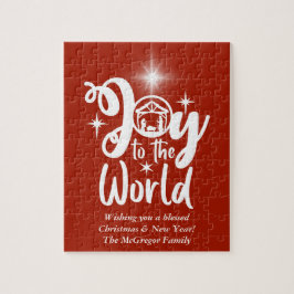 Weihnachts-Krippenfreude in der Welt Rot und Weiß Puzzle