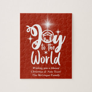 Weihnachts-Krippenfreude in der Welt Rot und Weiß Puzzle