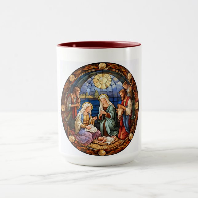 Weihnachts-Krippenszene-Illustration Tasse (Zentrum)