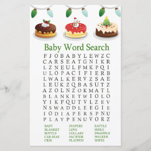 Weihnachts-Kuchen Baby Dusche Word Search Game