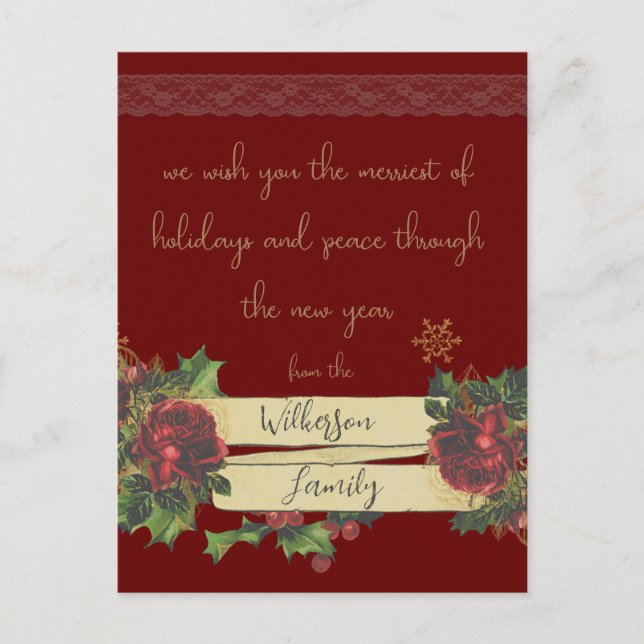 Weihnachts-Kunst auf Burgund Feiertagspostkarte (Vorderseite)