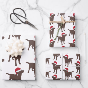 Weihnachts-Labrador-Chocolate-Dog in Santa-Hut Geschenkpapier Set