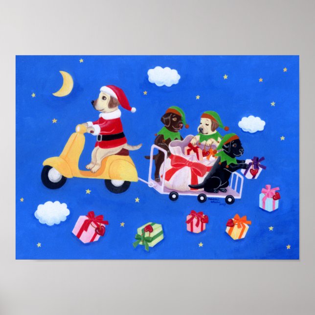 Weihnachts-Labrador-Delivery-Malerei Poster (Vorne)