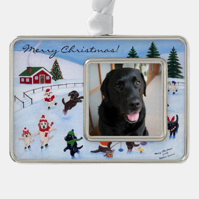 Weihnachts-Labrador-Fun-Malerei Rahmen-Ornament Silber (Vorderseite)