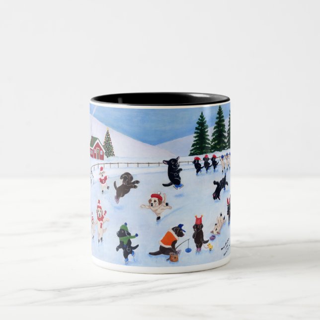 Weihnachts-Labrador-Fun-Malerei Zweifarbige Tasse (Mittel)