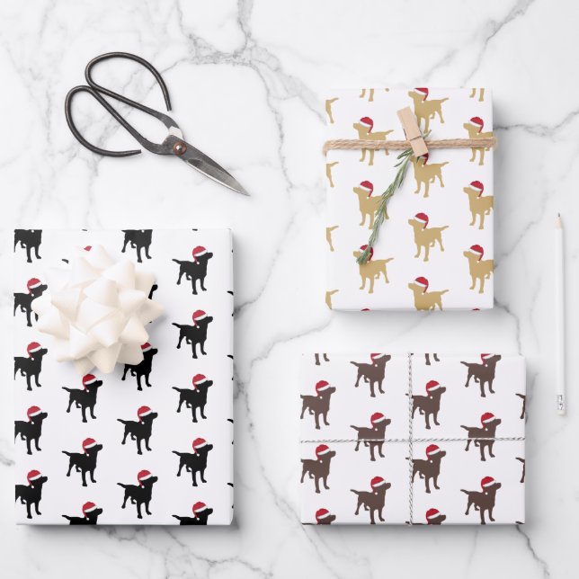 Weihnachts-Labrador-Hunde in Weihnachtsmannmütze Geschenkpapier Set (Vorderseite)