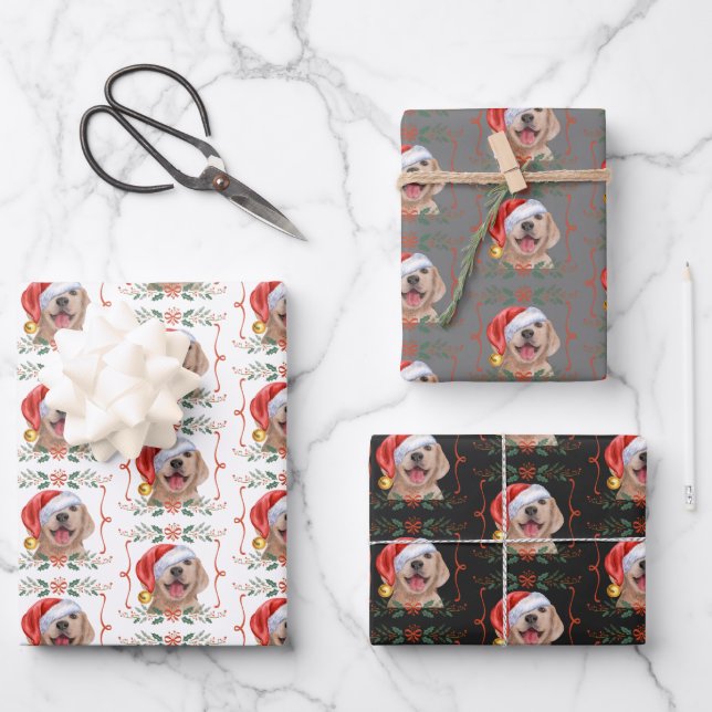 Weihnachts-Labrador-Hundeschleife Geschenkpapier Set (Vorderseite)