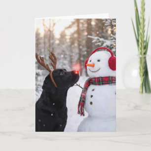 Weihnachts-Labrador Retriever mit Schneemann Karte