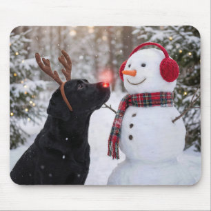 Weihnachts-Labrador Retriever mit Schneemann Mousepad