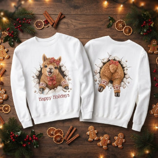 Weihnachts-Lama bricht vorne und hinten durch Sweatshirt