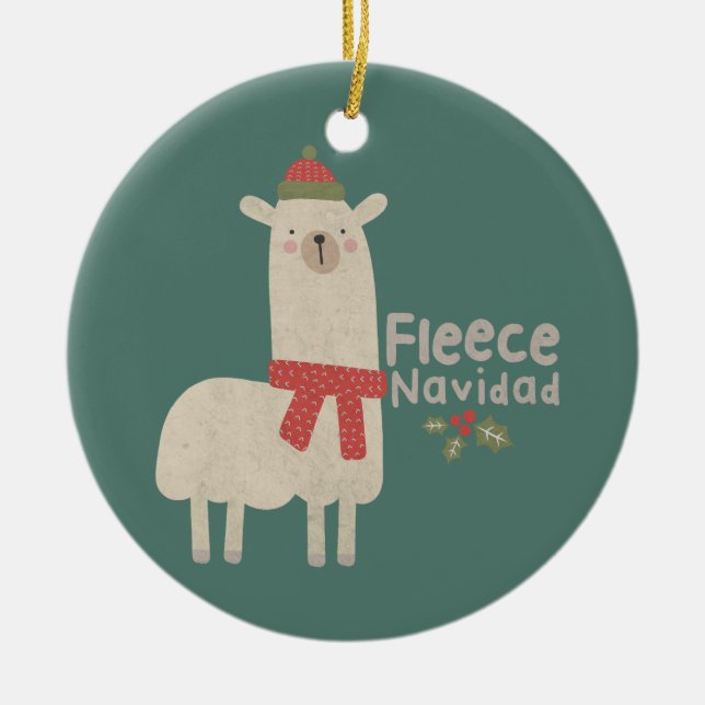Weihnachts-Lama-Pun: Fleece Navidad Keramik Ornament (Vorne)