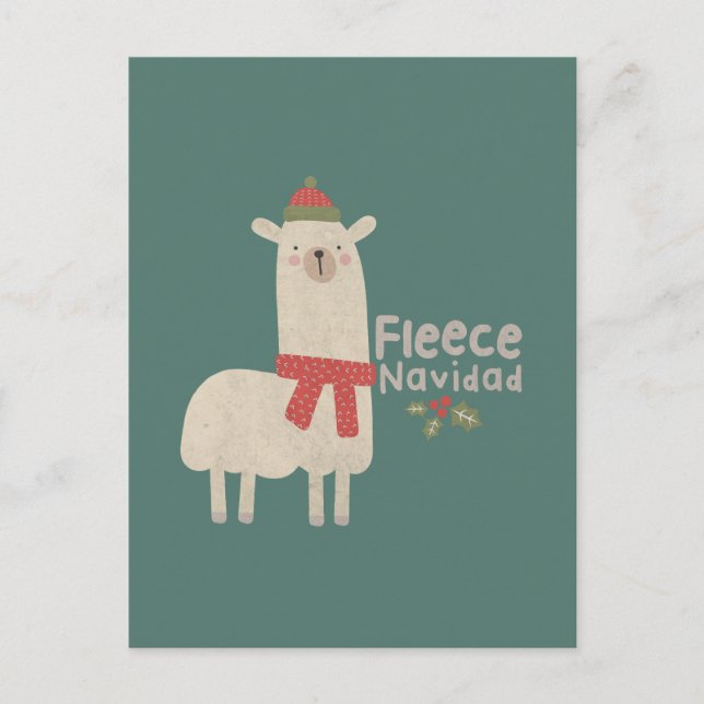 Weihnachts-Lama-Pun: Fleece Navidad Postkarte (Vorderseite)