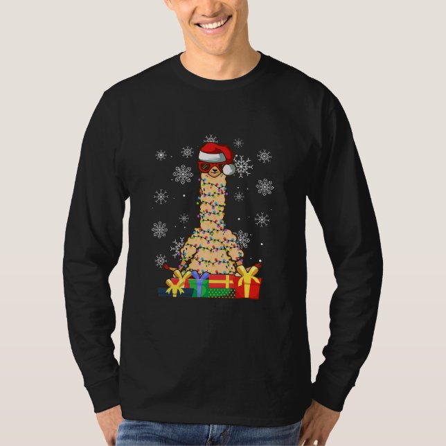 Weihnachts Lama Tree Lights Llama Weihnachtsmannmü T-Shirt (Vorderseite)