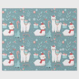 Weihnachts-Lama Türkis Winter-Wechselmuster Geschenkpapier