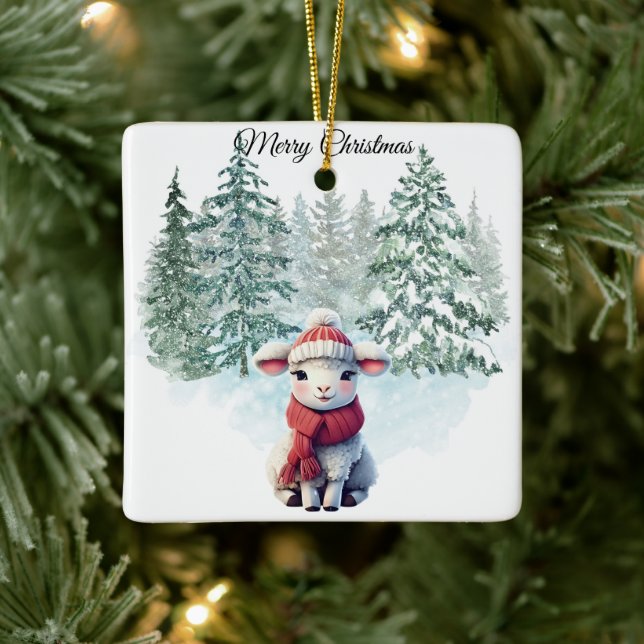 Weihnachts-Lamm-Schmuck Keramikornament (Baum)