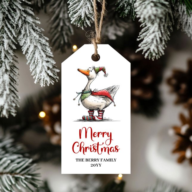 Weihnachts-Launen-Gans Lustige Geschenkanhänger (Christmas Whimsy Goose Funny Playful Gift Tags)