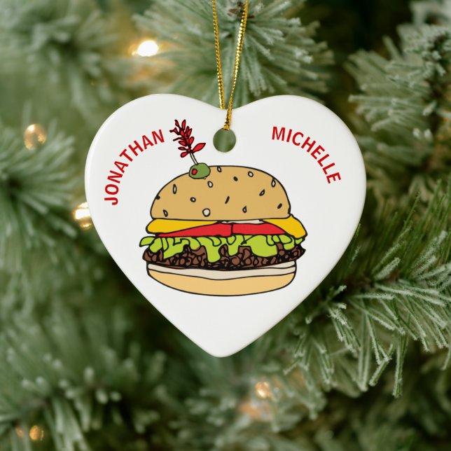 Weihnachts-Lebensmittel Burger Paare Namen Keramik Ornament (Baum)