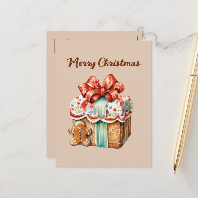 Weihnachts-Lebkuchen Aquarelltag Feiertagspostkarte (Vorderseite/Rückseite Beispiel)