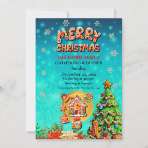 Weihnachts-Lebkuchen Candy House und Neujahr Einladung