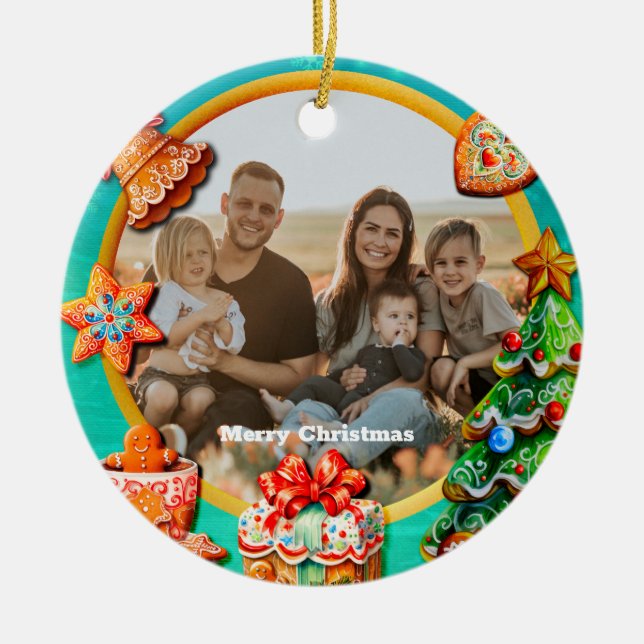 Weihnachts-Lebkuchen Candy House und Neujahr Keramik Ornament (Vorne)