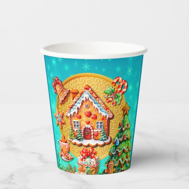 Weihnachts-Lebkuchen Candy House und Neujahr Pappbecher (Vorderseite)