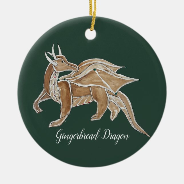 Weihnachts-Lebkuchen-Drache. Keramik Ornament (Vorne)