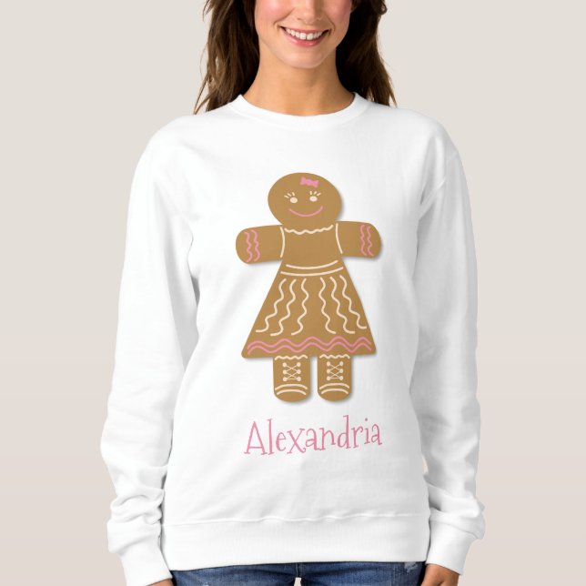 Weihnachts-Lebkuchen Girl Pink Ihren Namen hinzufü Sweatshirt (Vorderseite)