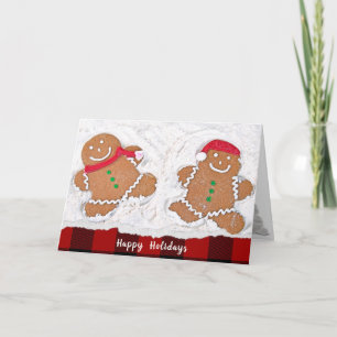Weihnachts-Lebkuchen Mann Schneegel mit karierten Feiertagskarte