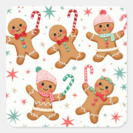 Weihnachts-Lebkuchen Männer halten Kerzenleuchten Quadratischer Aufkleber