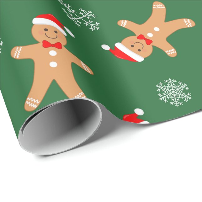 Weihnachts-Lebkuchen Männer Schneeflocken Weihnach Geschenkpapier (Rolleneckpunkt)