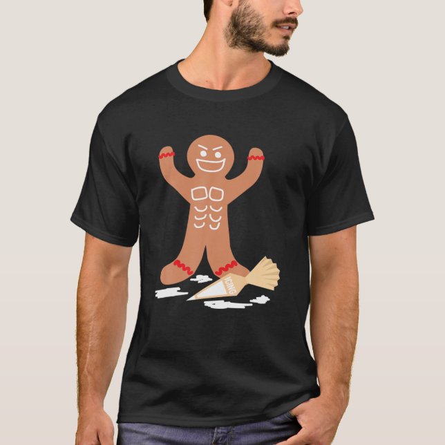 Weihnachts-Lebkuchen Muskelmann bricht Abs Design T-Shirt (Vorderseite)