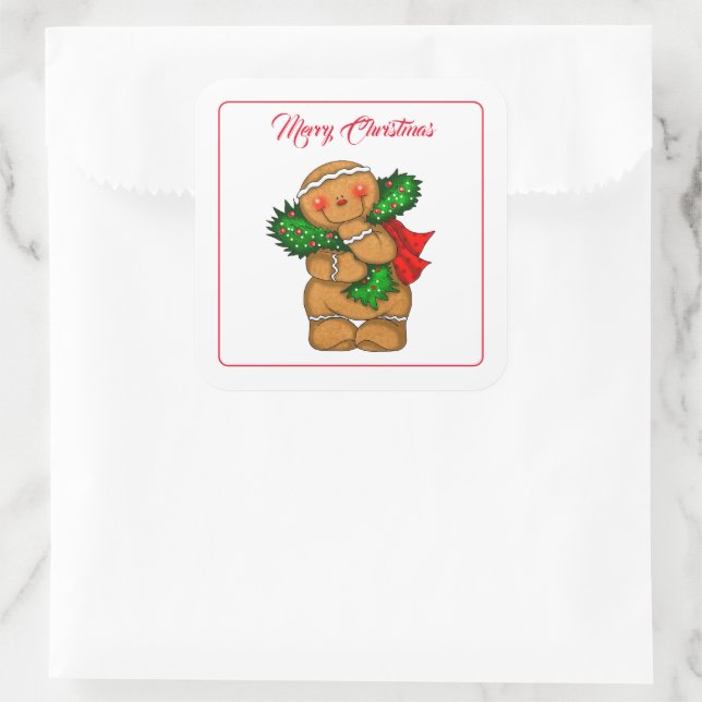 Weihnachts-Lebkuchen-Person-Stickers Quadratischer Aufkleber (Tasche)