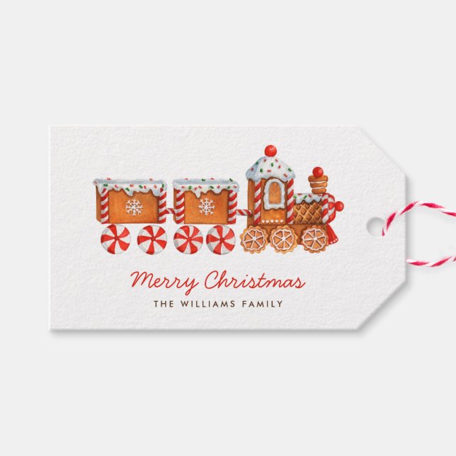 Weihnachts-Lebkuchen & Pfefferminzbahn Geschenkanhänger (Vorderseite (Horizontal))