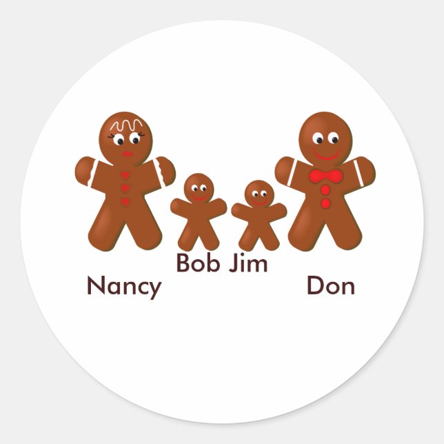 Weihnachts-Lebkuchenfamilie von Vier Runder Aufkleber (Vorderseite)
