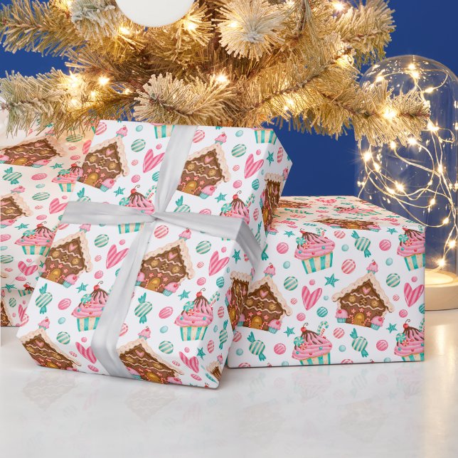 Weihnachts-Lebkuchenhäuschen, Cupcakes, Süßigkeite Geschenkpapier (Feiertage)