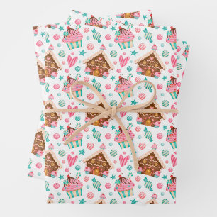 Weihnachts-Lebkuchenhäuschen, Cupcakes, Süßigkeite Geschenkpapier Set