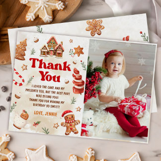 Weihnachts-Lebkuchenhäuschen-Geburtstagsfoto Dankeskarte