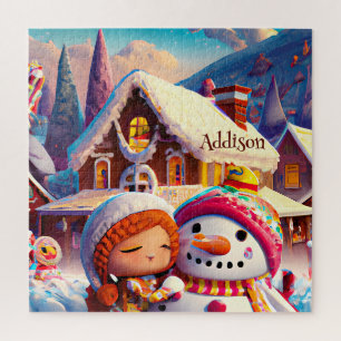 Weihnachts-Lebkuchenhäuschen-Schneemann-Puzzle Puzzle