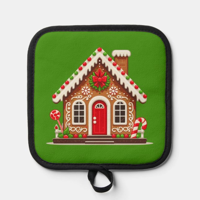 Weihnachts-Lebkuchenhäuschen-Topflappen Topflappen (Vorderseite)