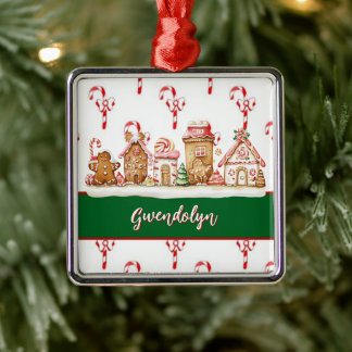 Weihnachts-Lebkuchenhäuser-Dorf Fügen Sie Ihren Na Ornament Aus Metall
