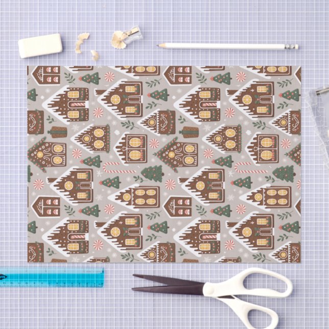 Weihnachts-Lebkuchenhäuser Feiertagsmuster Seidenpapier (Handwerk)
