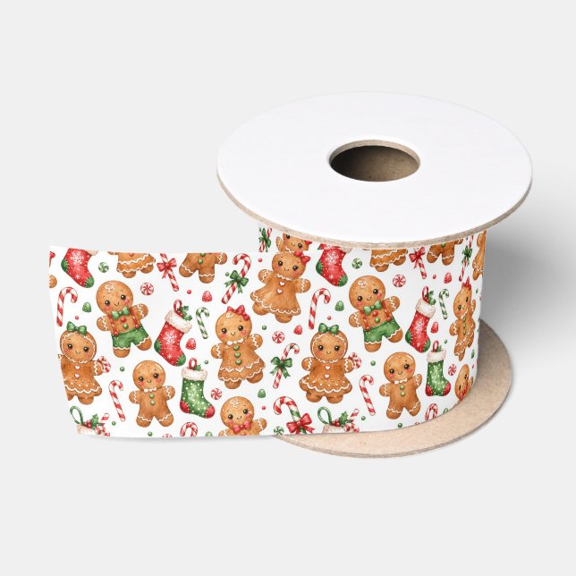 Weihnachts-Lebkuchenjunge und -Mädchen mit Strümpf Satinband (Spule)