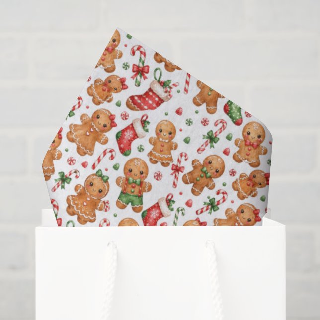 Weihnachts-Lebkuchenjunge und -Mädchen mit Strümpf Seidenpapier (Geschenktüte)